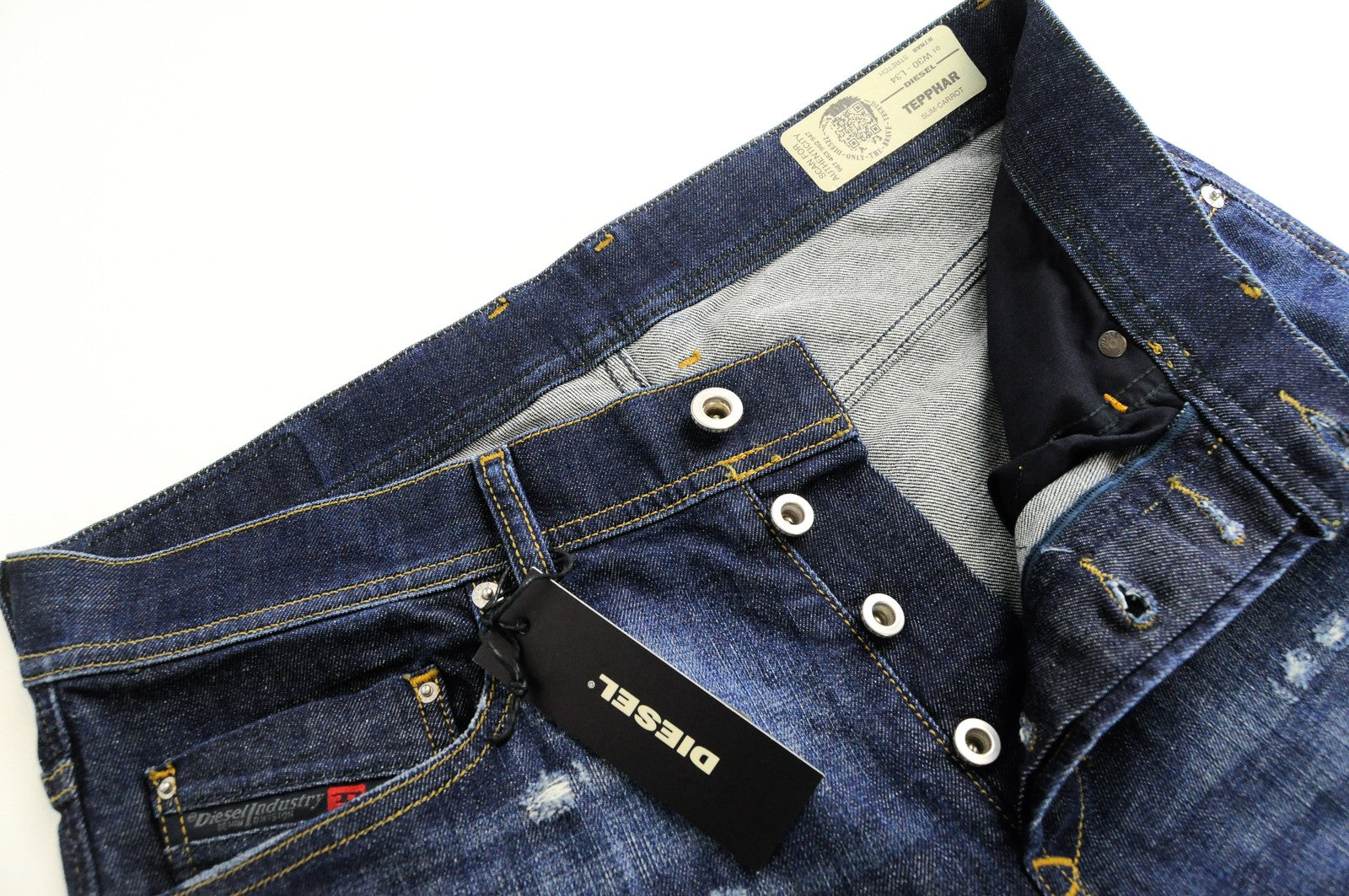 DIESEL Tepphar R7NA8 vyriški džinsai W30/L34 Slim morkų spalvos, tamprūs, mėlyni 