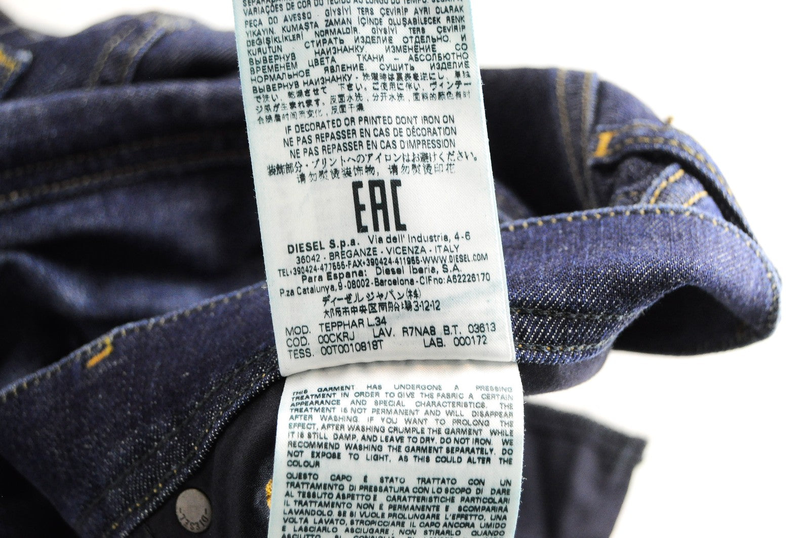 DIESEL Tepphar R7NA8 vyriški džinsai W30/L34 Slim morkų spalvos, tamprūs, mėlyni 