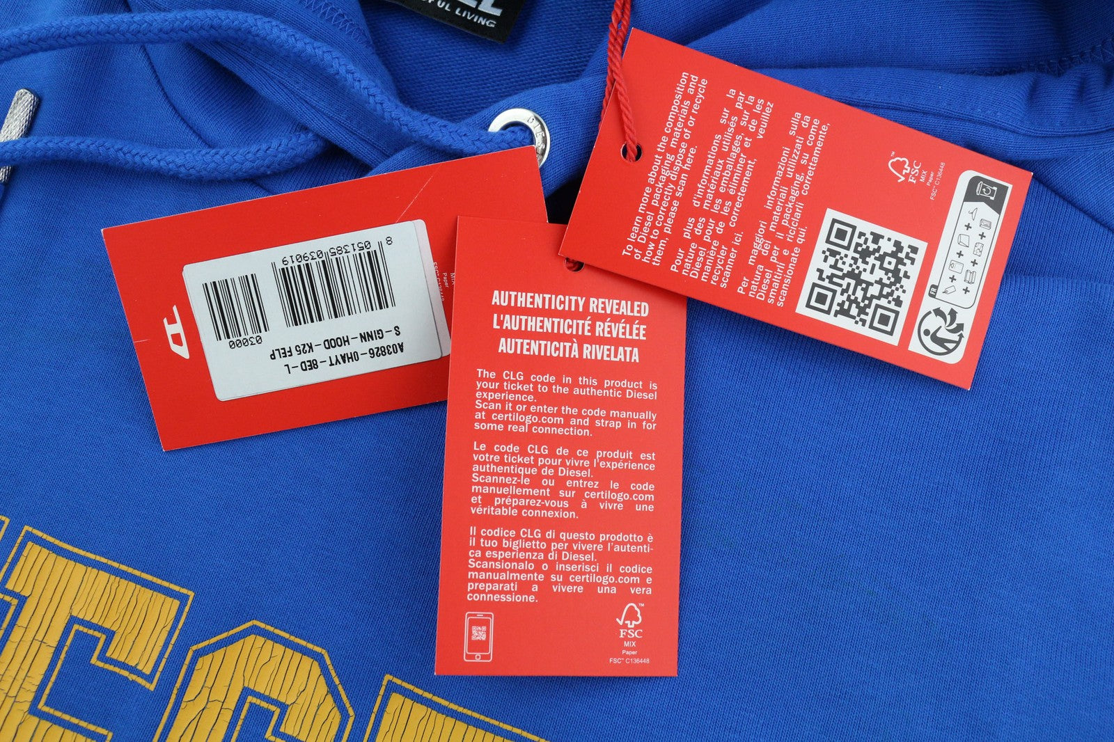 DIESEL S-Ginn-Hood-K25 vyriškas džemperis su gobtuvu, L dydžio, mėlynas, megztinis su kengūra, RRP125