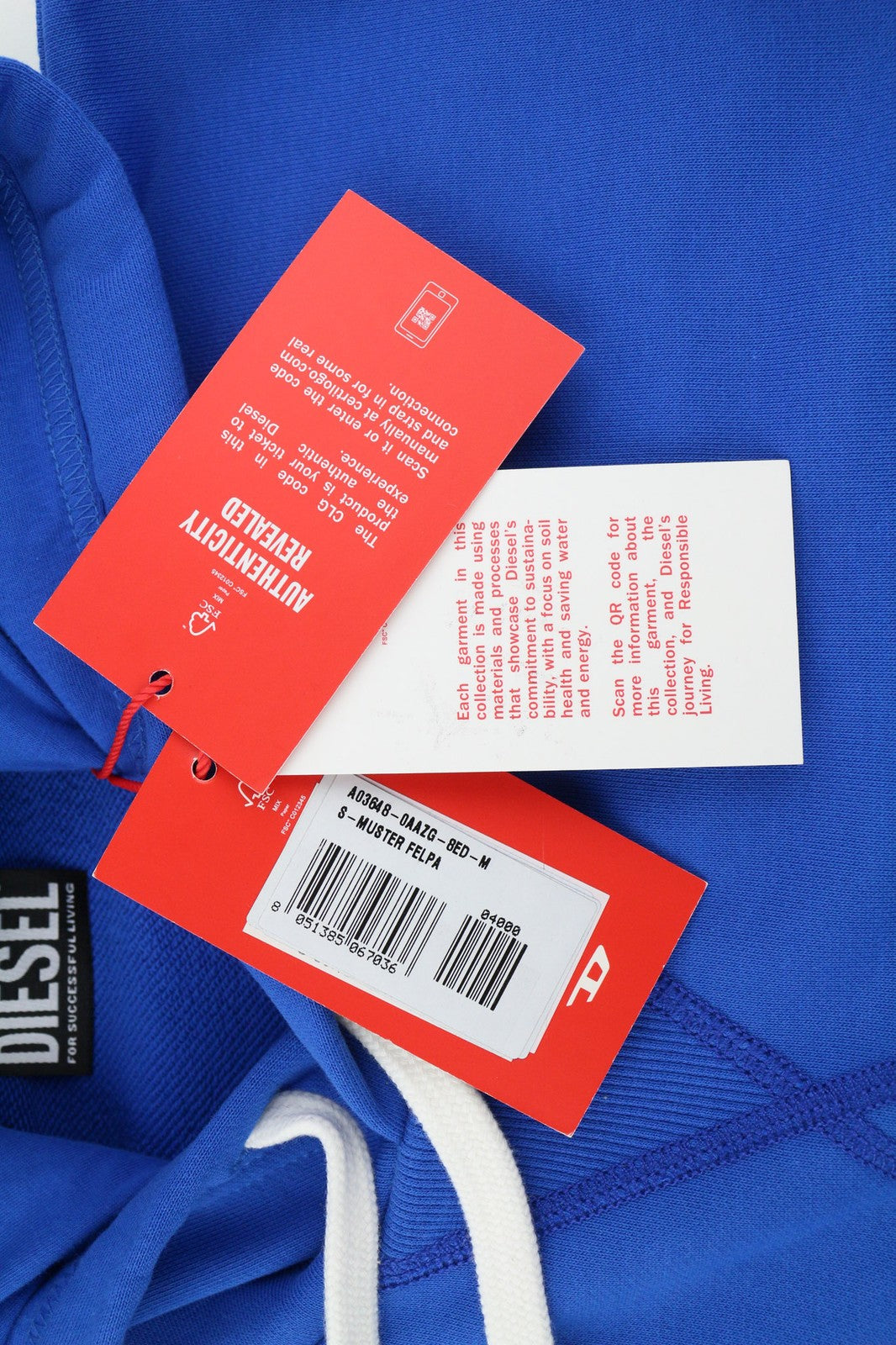 DIESEL S-Muster vyriškas džemperis su gobtuvu M, mėlynas, didelis megztinis su gobtuvu ir kišene, rekomenduojama kaina – 150 € 