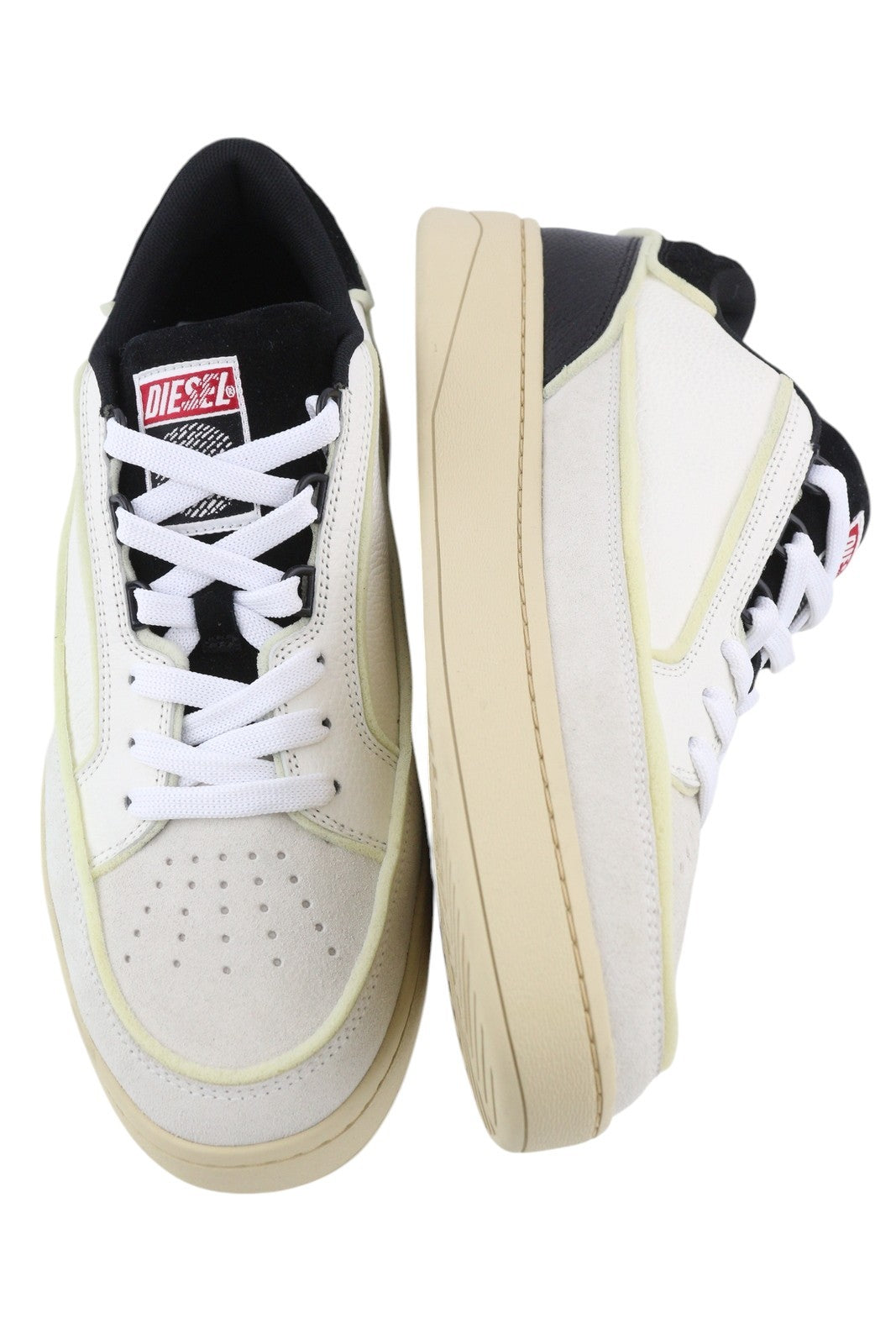 DIESEL S-Skeatys žemo lygio vyriški sportbačiai, EU43, balti, odiniai, žema pakulnė, suvarstomi, rekomenduojama kaina – 160 € 