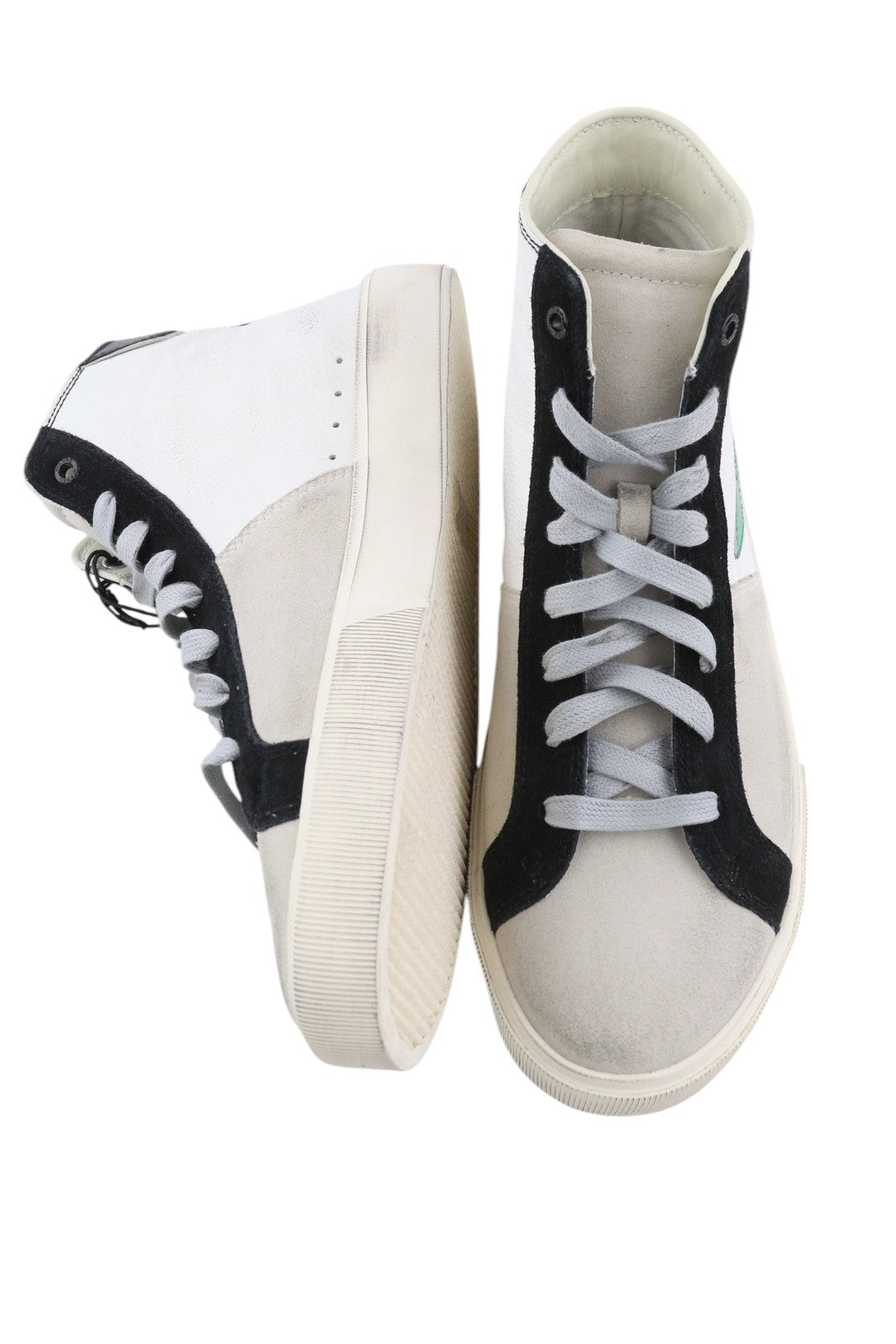 DIESEL S-Mydori ML vyriški sportbačiai, 44.5 dydis, balti, odiniai, aukštakulniai, migdolų formos nosis, RRP 220 € 