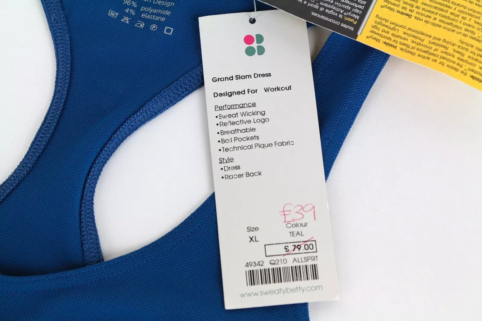 SWEATY BETTY Grand Slam moteriška sportinė suknelė XL dydžio, mėlyna, kvėpuojanti nugara 