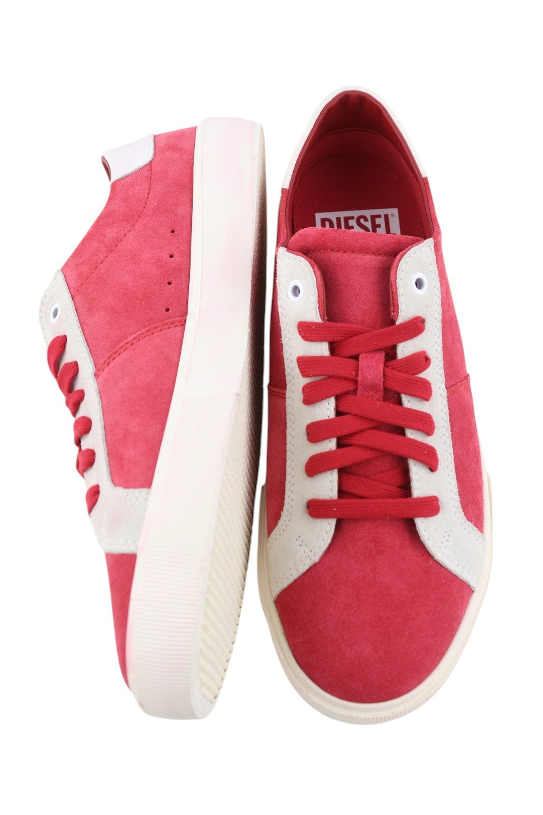 DIESEL S-Mydori LC vyriški sportbačiai, raudoni, zomšiniai, odiniai, migdolų spalvos, žemakulniai, kaina – 200 € 