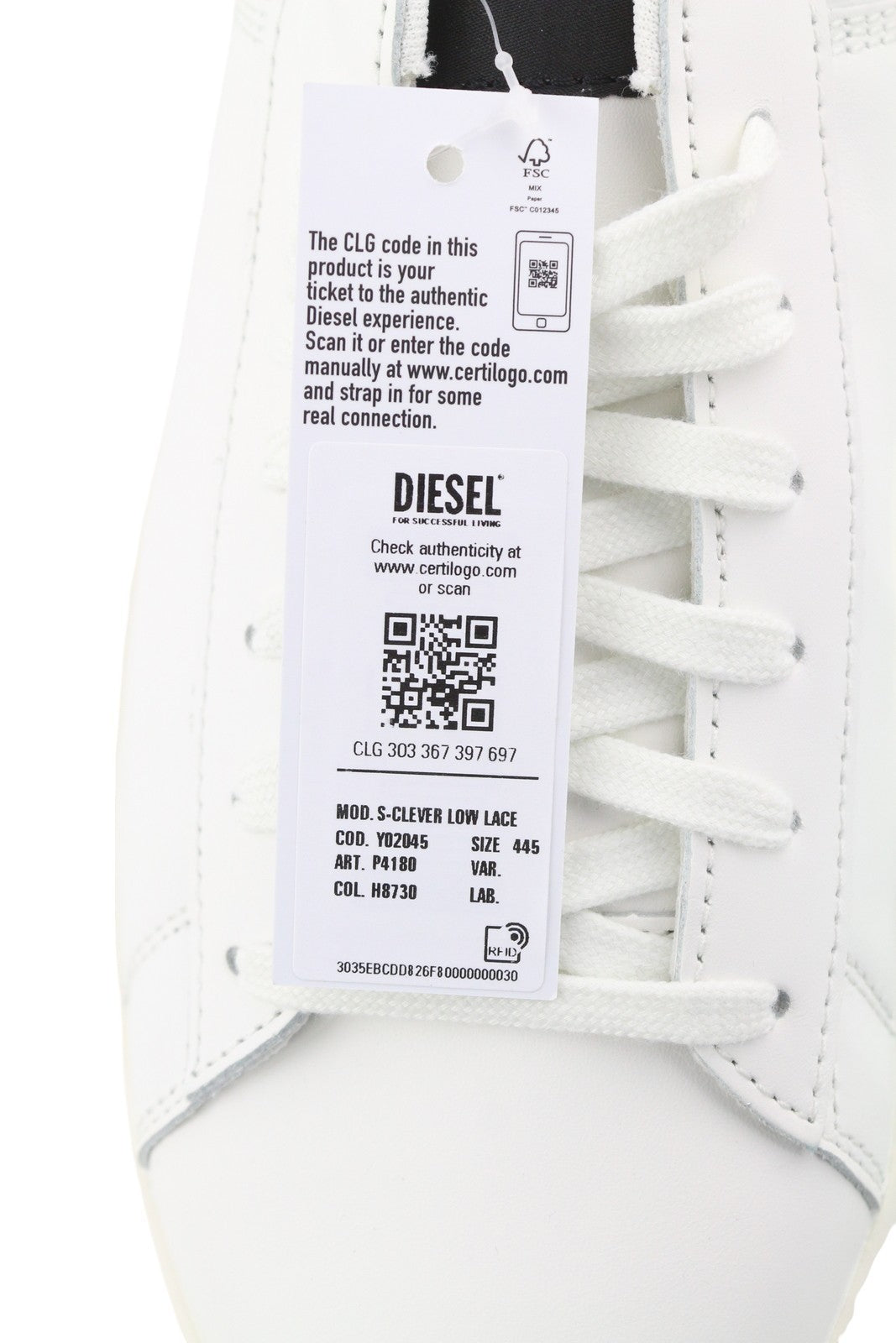 DIESEL S-Clever žemi nėriniuoti vyriški sportbačiai, 44,5 cm, balti, raudoni, odiniai, migdolų spalvos, rekomenduojama kaina – 140 € 