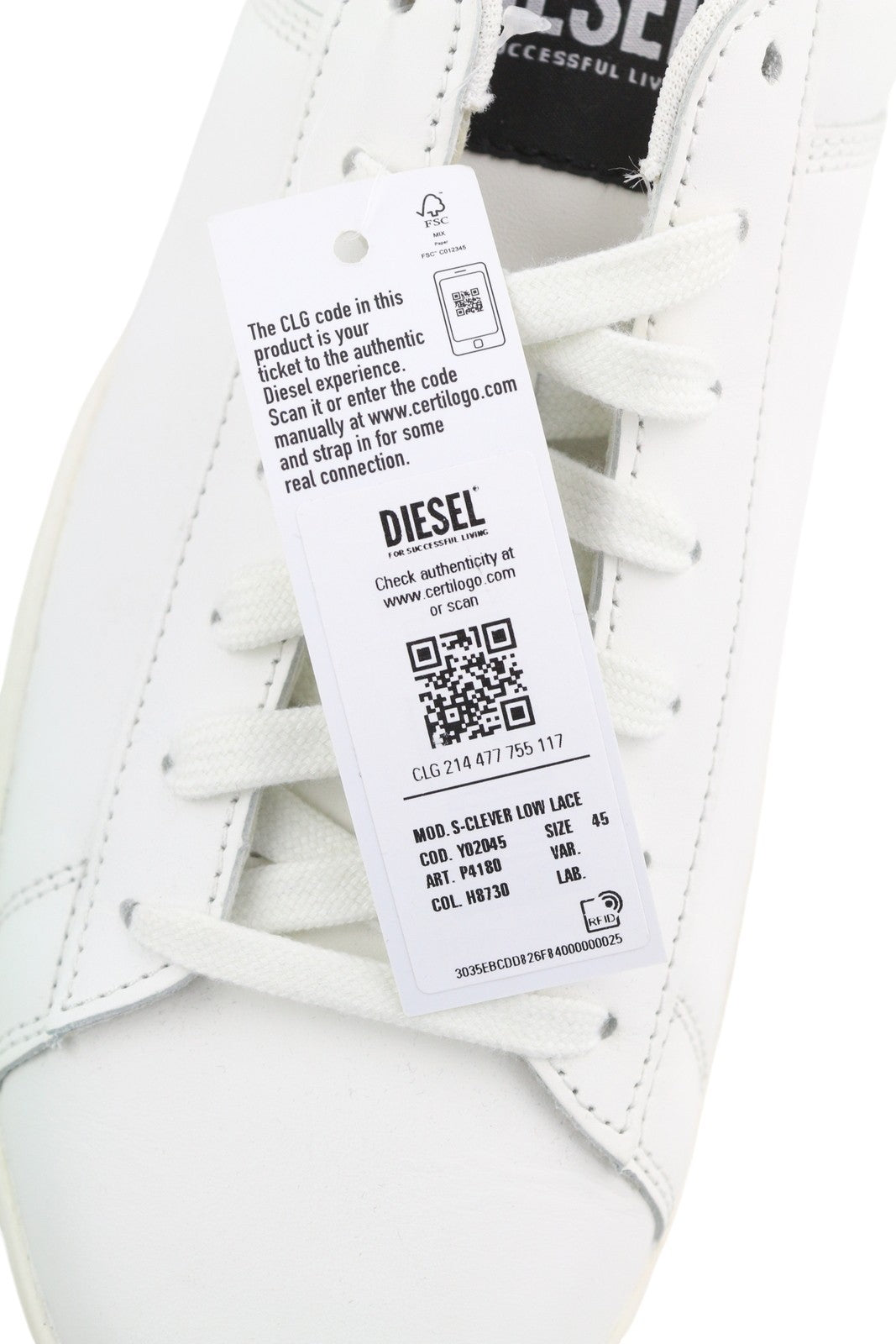 DIESEL S-Clever žemi nėrinių vyriški sportbačiai, 45 €, balti, raudoni, odiniai, migdolų spalvos, rekomenduojama kaina – 140 € 