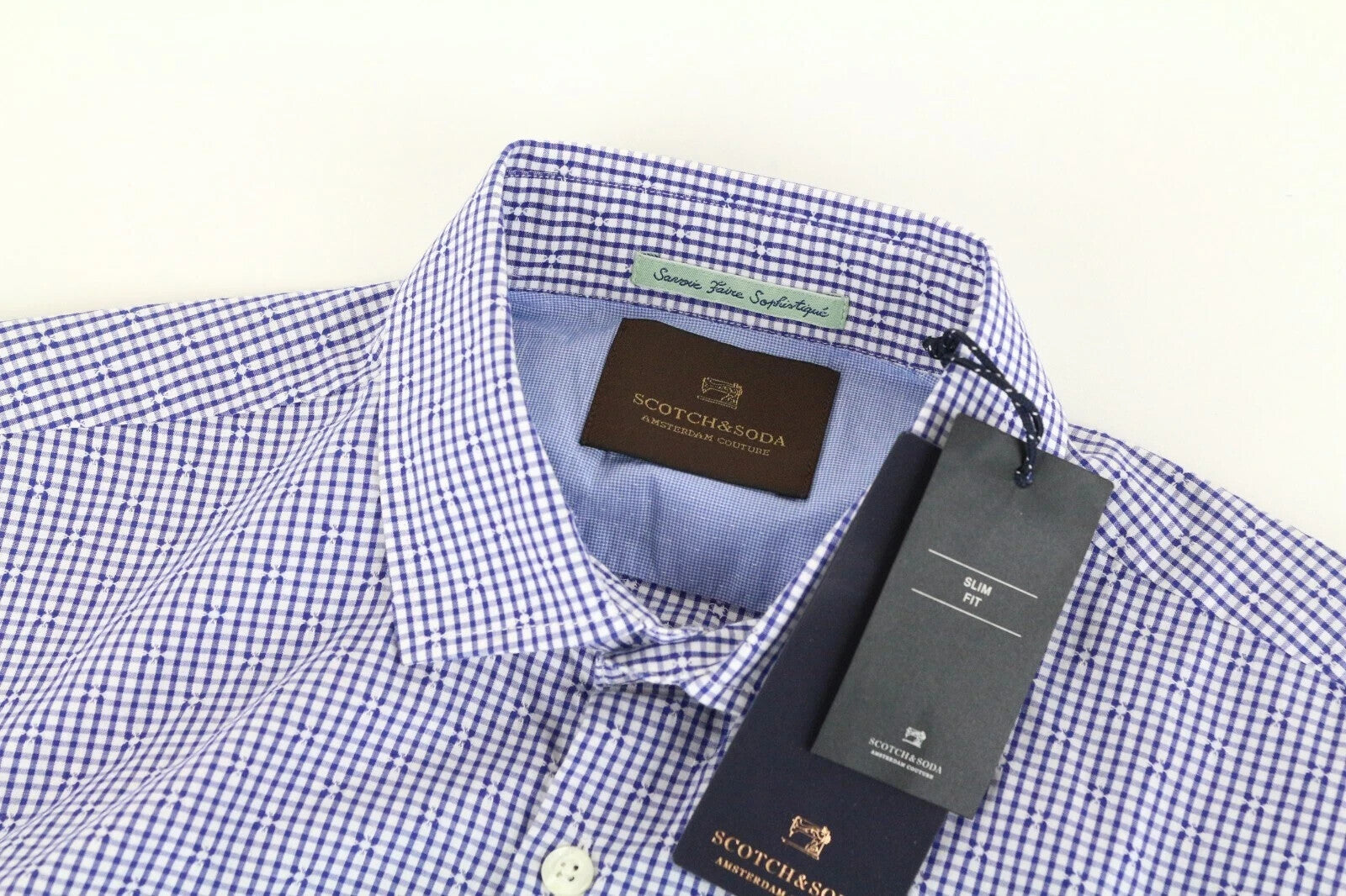 SCOTCH &amp; SODA Ams Couture vyriški marškinėliai, mėlyni, ploni, ilgomis rankovėmis, grynos medvilnės 