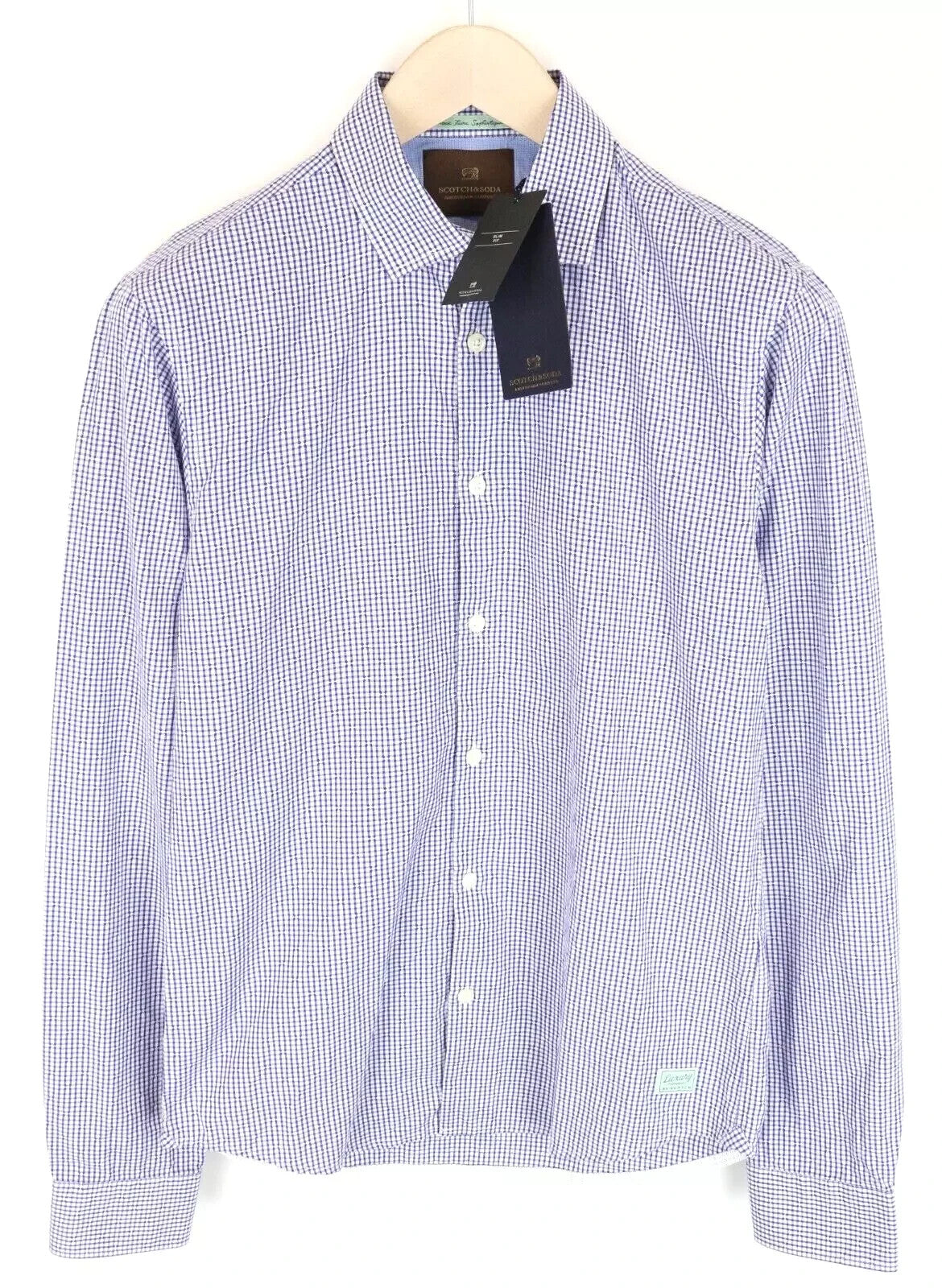 SCOTCH &amp; SODA Ams Couture vyriški marškinėliai, mėlyni, ploni, ilgomis rankovėmis, grynos medvilnės 