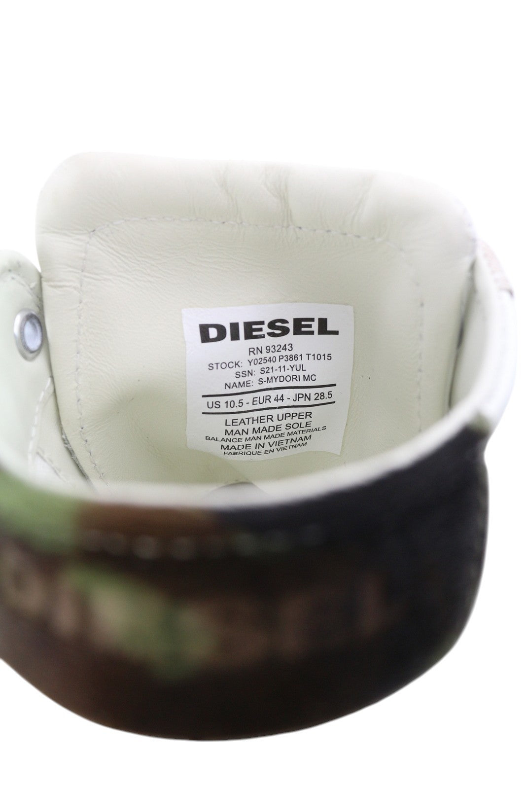 DIESEL S-Mydori MC vyriški sportbačiai, EU44, balti, odiniai, su raišteliais, migdolų nosimi, RRP 220 € 