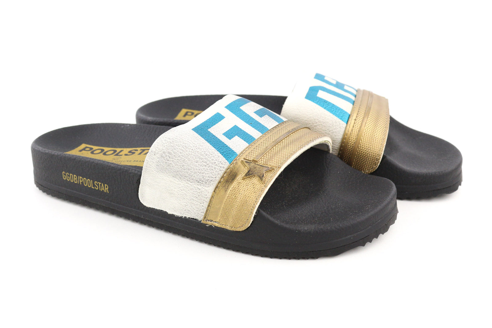 GOLDEN GOOSE Poolstar Women Slippers EU39 Black White Swimming Pool Slip On
