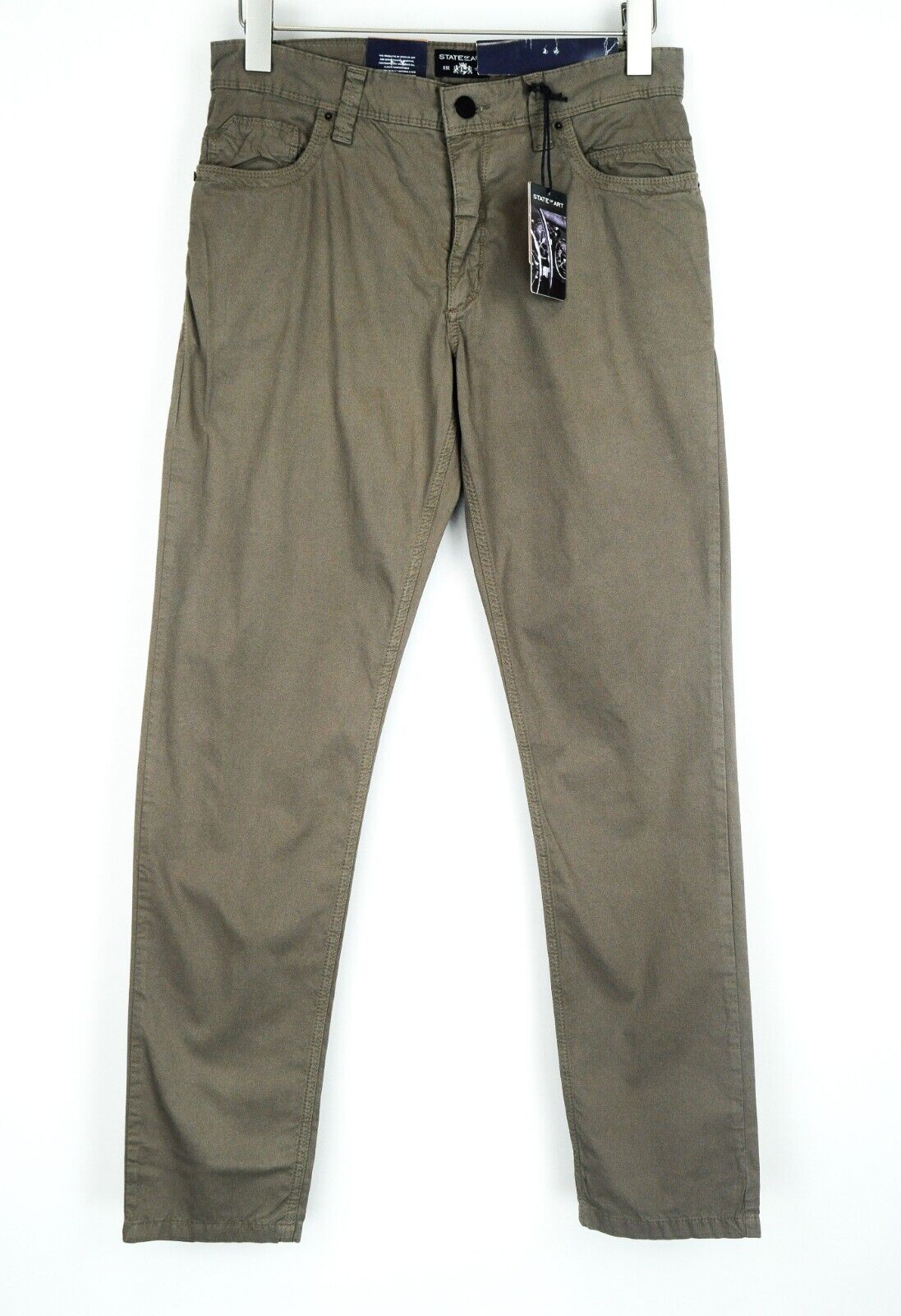 STATE OF ART Men Trousers W32/L32 Brown Regular Fit Stretch Cotton Zipper