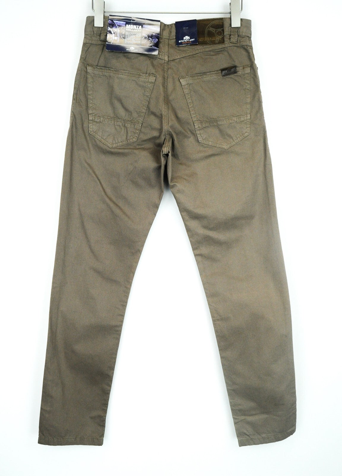 STATE OF ART Men Trousers W32/L32 Brown Regular Fit Stretch Cotton Zipper