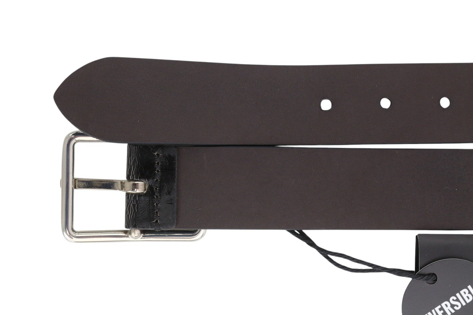 DIESEL B-Photo vyriškas diržas, 95 cm, juodas, odinis, sidabro spalvos, dvipusis, tamsus