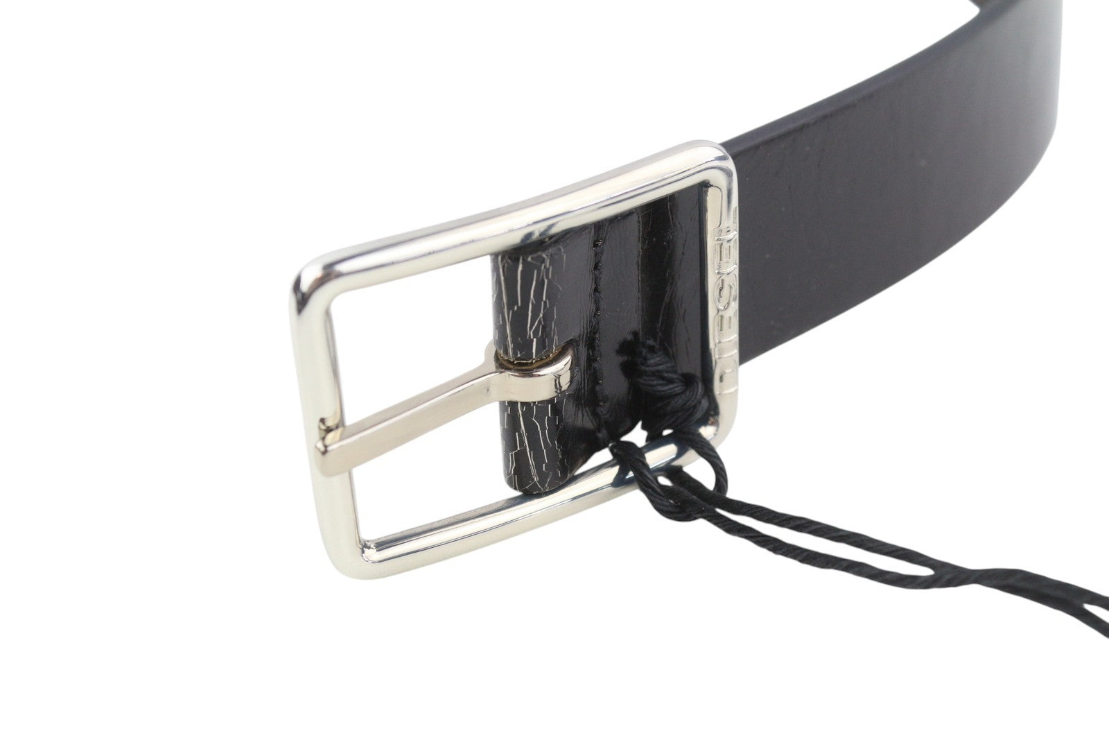 DIESEL B-Photo vyriškas diržas, 95 cm, juodas, odinis, sidabro spalvos, dvipusis, tamsus