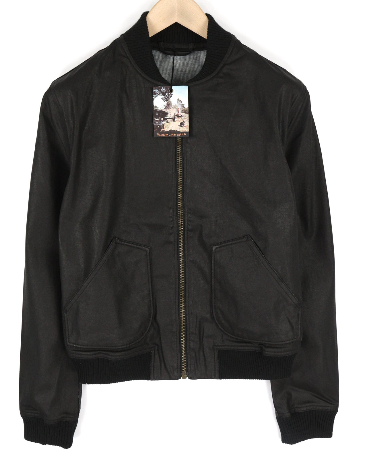 NUDIE JEANS Severin dengtas džinsinis vyriškas švarkas M juodas grynos medvilnės be pamušalo bomber stiliaus 