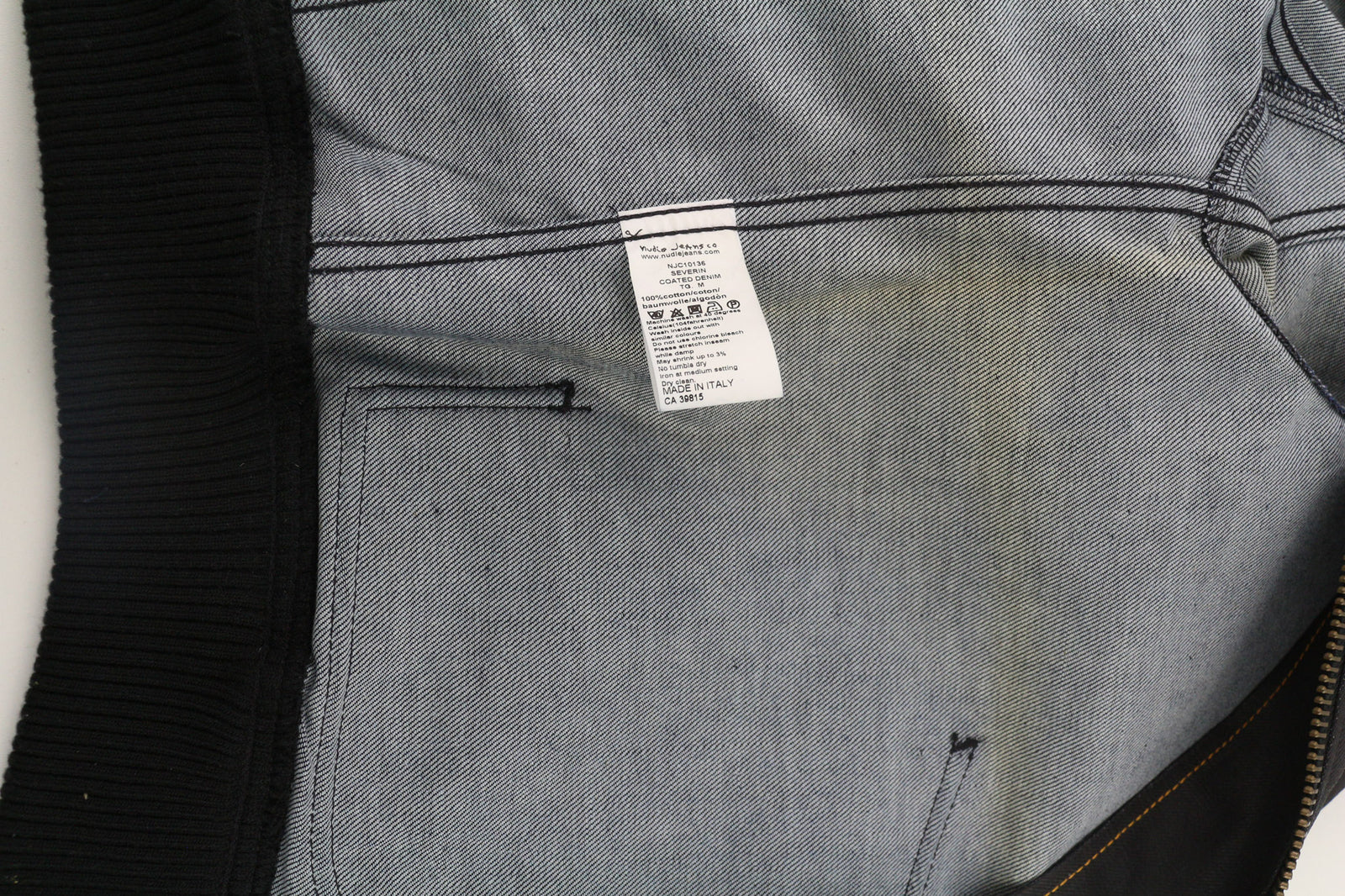 NUDIE JEANS Severin dengtas džinsinis vyriškas švarkas M juodas grynos medvilnės be pamušalo bomber stiliaus 