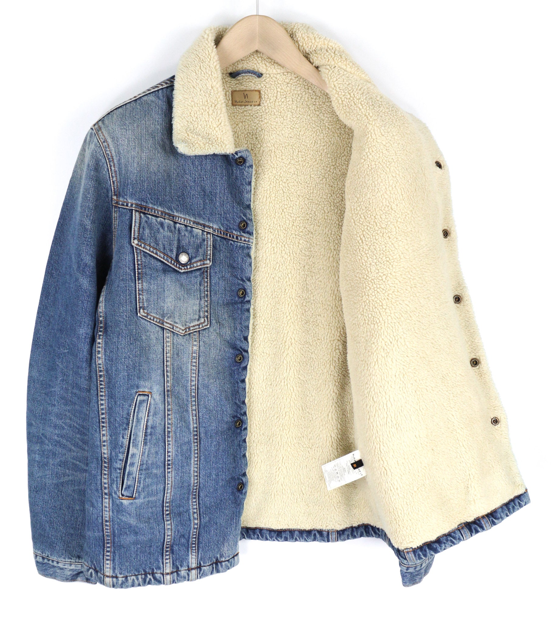 NUDIE JEANS Lenny Tangerine Blue vyriška striukė M mėlyna medvilnė su šerpų pamušalu džinsinio audinio 