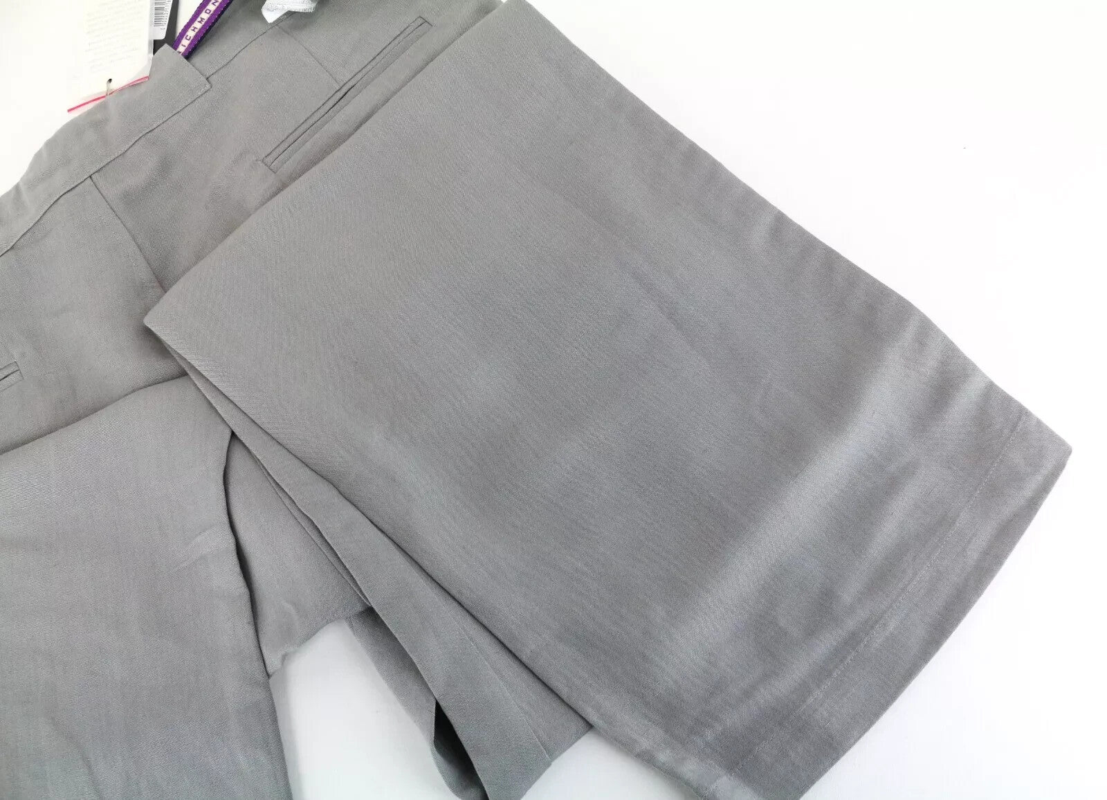 RICHMOND Men's Trousers 54 Flat Front Grey Linen Blend Belted Casual