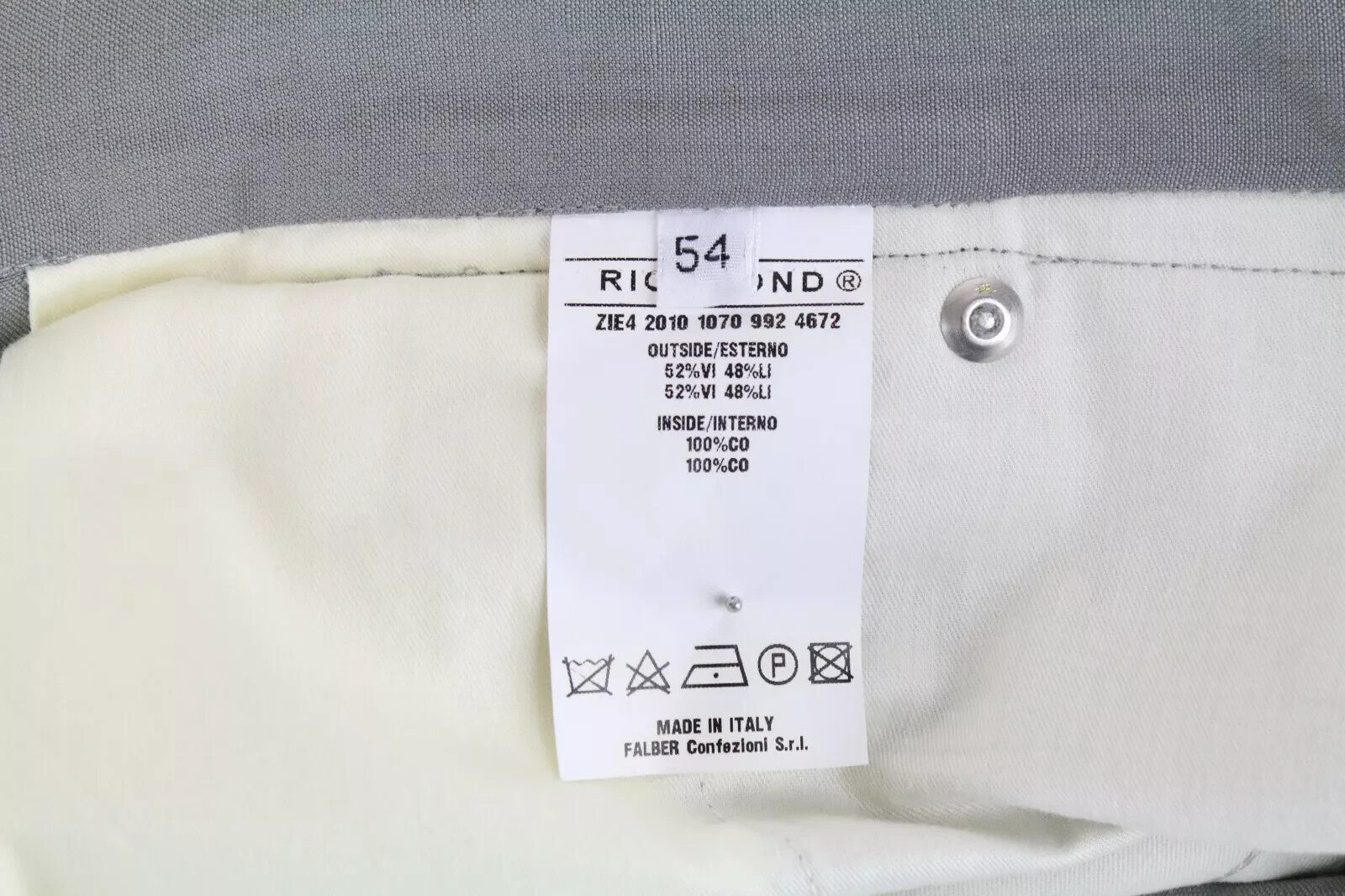 RICHMOND Men's Trousers 54 Flat Front Grey Linen Blend Belted Casual