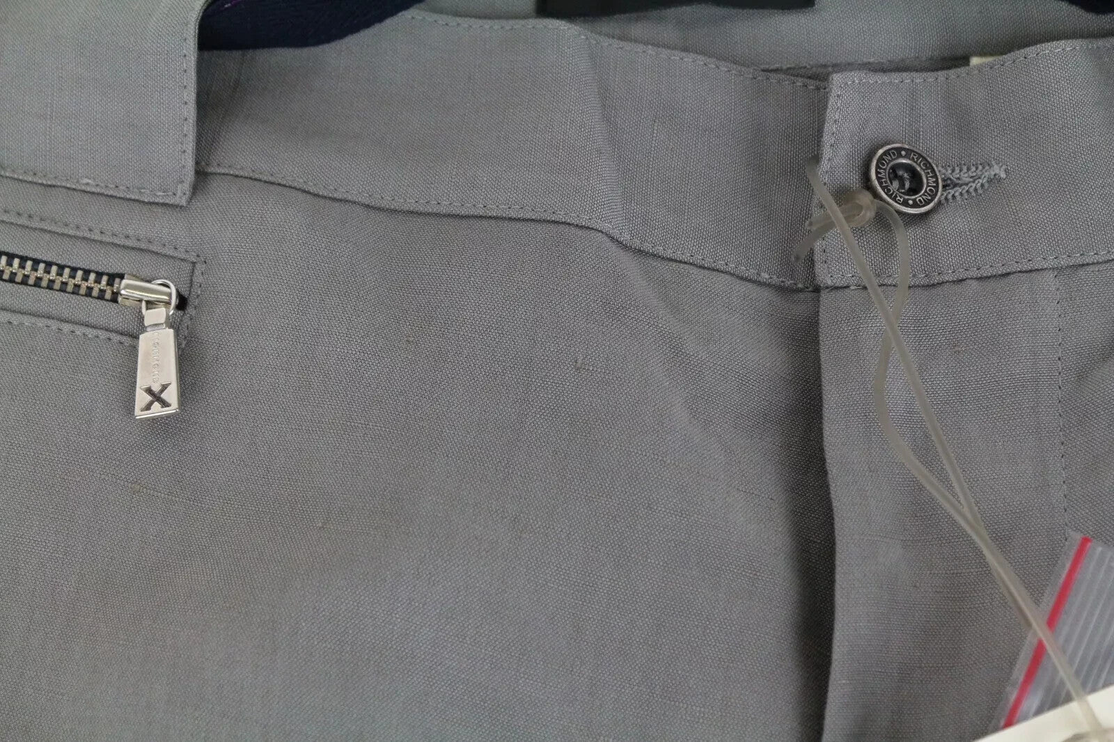 RICHMOND Men's Trousers 54 Flat Front Grey Linen Blend Belted Casual