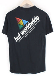 HUF Men T-Shirt S Navy Cotton Round Neck Short Sleeved Logo Pullover Stretch