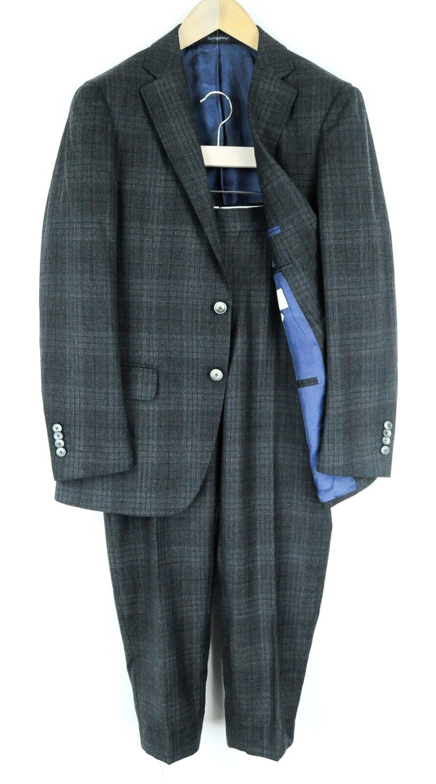 SUITSUPPLY Suit Men's UK36S Grey Checked Wool Sienna Lined 2 Piece Formal Style