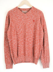 BLUE FIELDS vyriškas megztinis L dydžio oranžinis medvilninis megztinis su V formos iškirpte ilgomis rankovėmis 