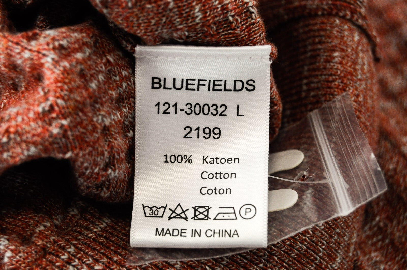 BLUE FIELDS vyriškas megztinis L dydžio oranžinis medvilninis megztinis su V formos iškirpte ilgomis rankovėmis 