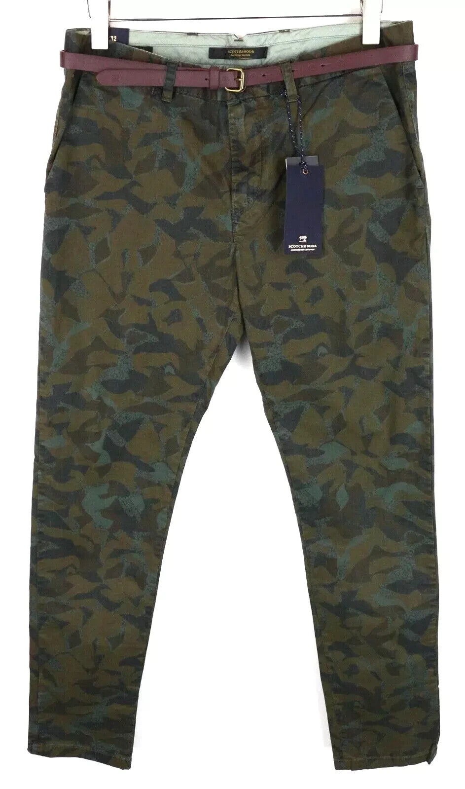 SCOTCH & SODA Stuart Men's Trousers W30/L32 Green Slim Cotton Stretch Patterned