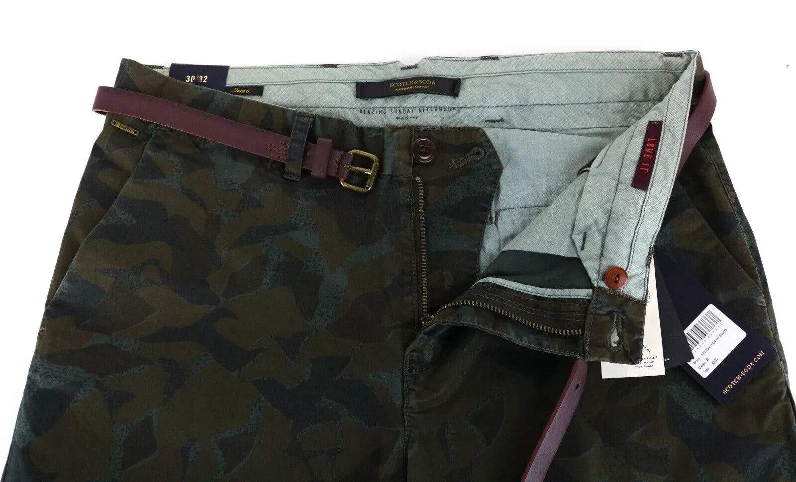 SCOTCH & SODA Stuart Men's Trousers W30/L32 Green Slim Cotton Stretch Patterned