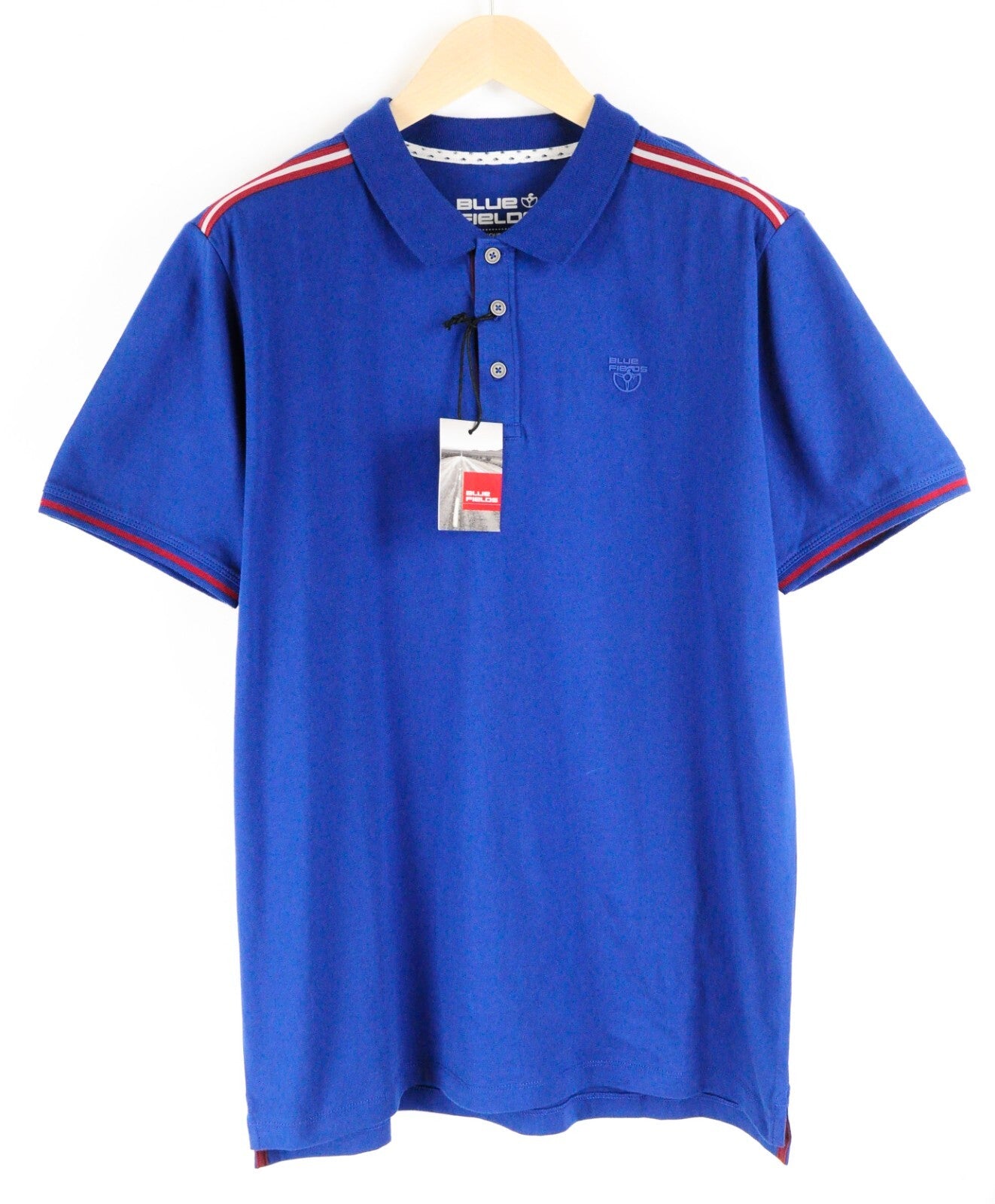BLUE FIELDS Men Polo Shirt L Blue Short Sleeve Collared Casual