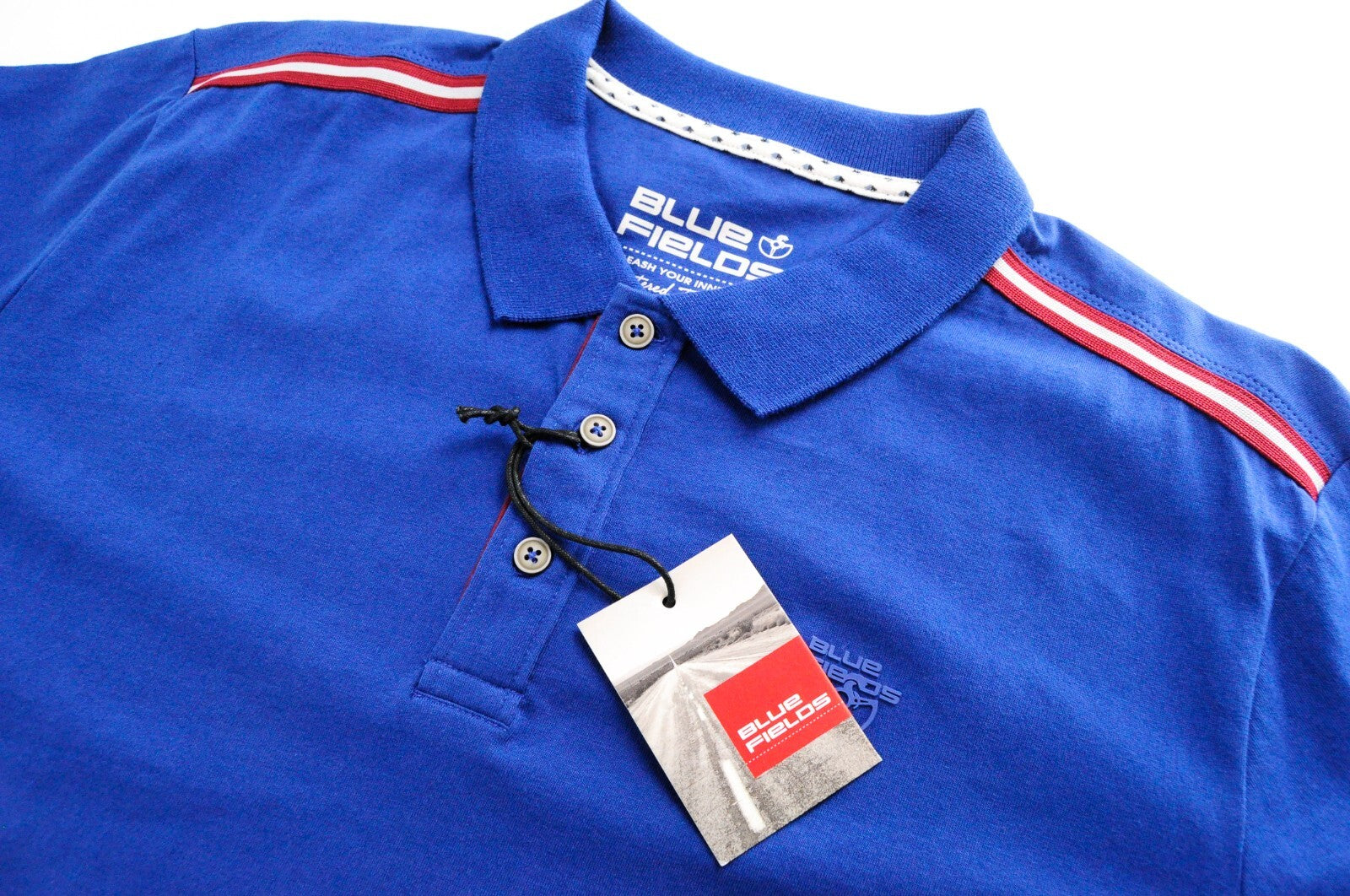 BLUE FIELDS Men Polo Shirt L Blue Short Sleeve Collared Casual