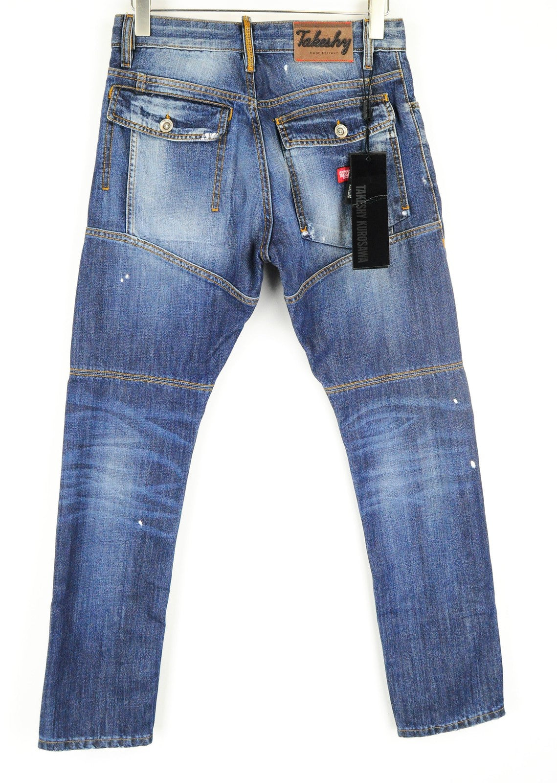 TAKESHY KUROSAWA Jeans Men's W30 Blue Cotton Washed Distressed 5-Pocket Fit