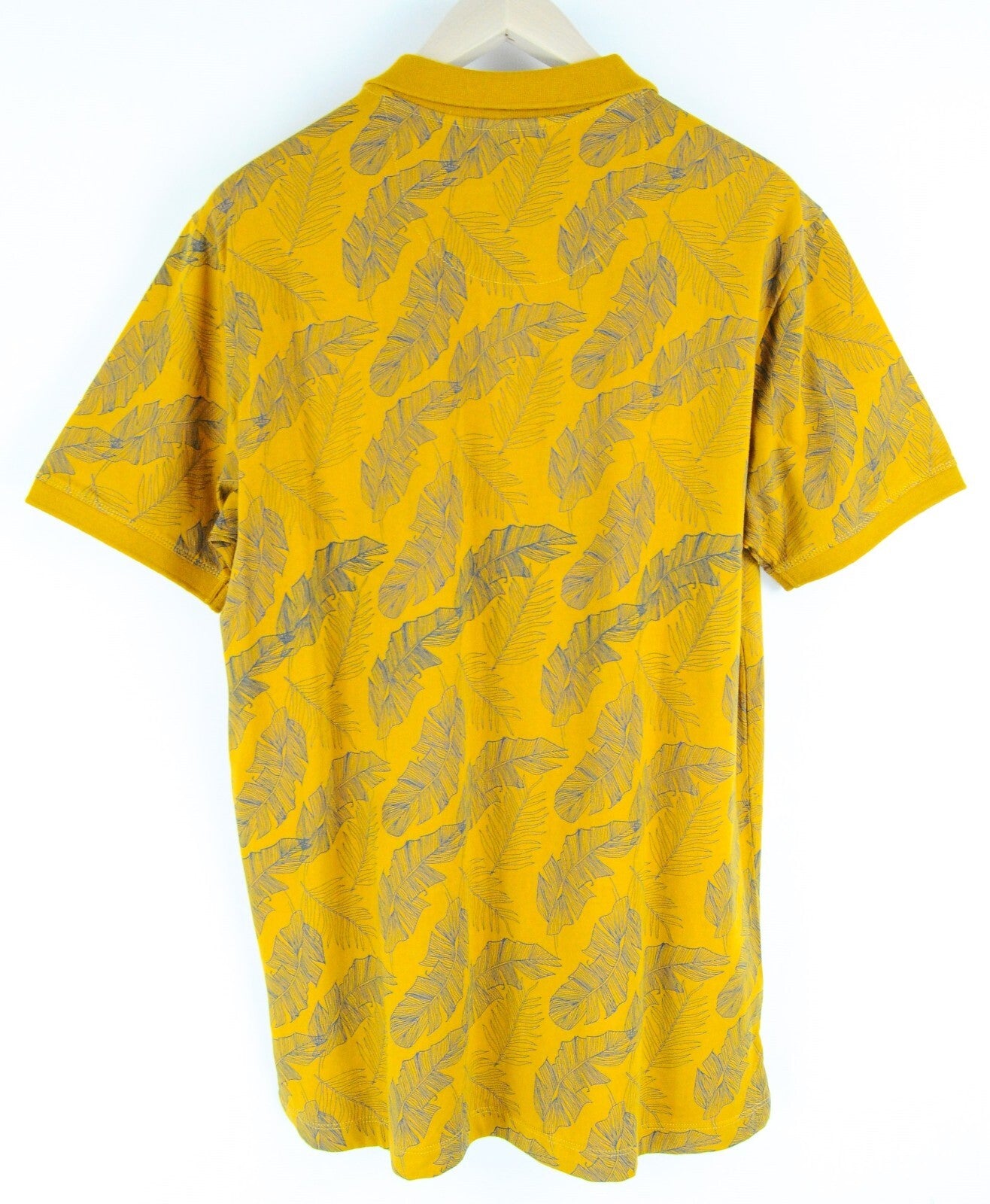 BLUE FIELDS Men Polo Shirt L Yellow Leaf Print Collared Short Sleeve Casual