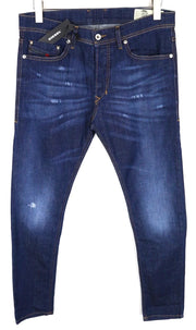 DIESEL Tepphar R7NA8 vyriški džinsai W30/L34 Slim Carrot Fit, mėlyni, tamprūs, dirbtinio audinio 