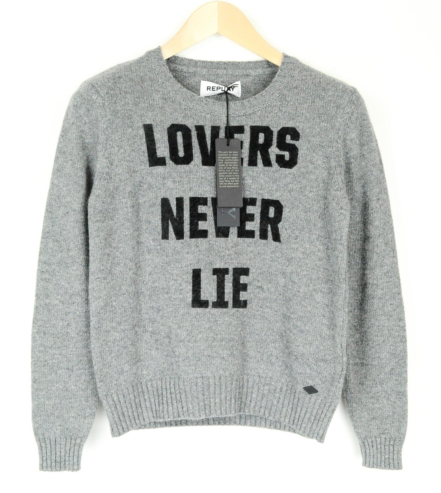 REPLAY vyriškas pilkas megztinis ilgomis rankovėmis, XS dydžio, vilnos mišinio rašto 