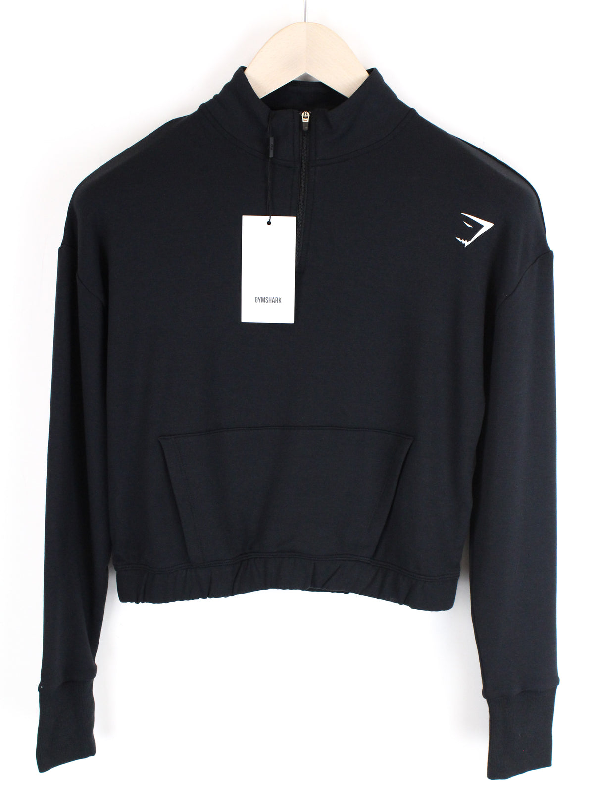 GYMSHARK Pippa moteriškas megztinis S dydžio, su puse užtrauktuko ir trumpomis priekinėmis kišenėmis. 