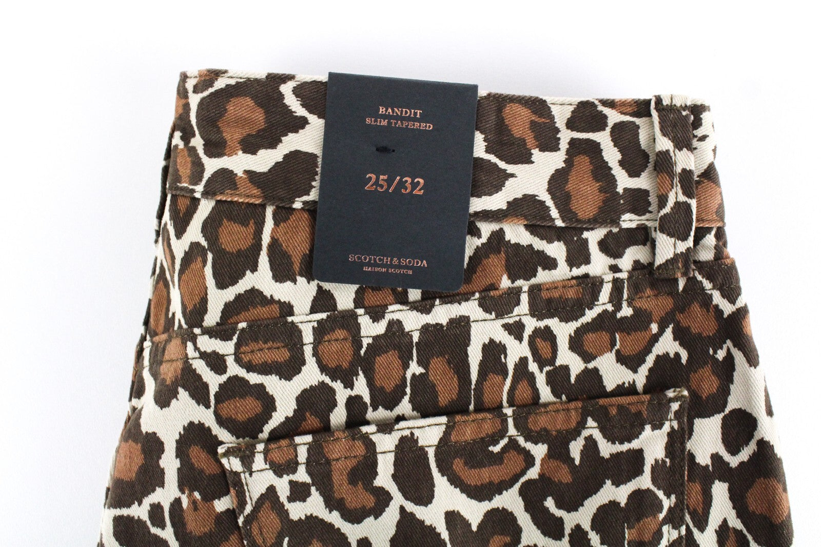MAISON SCOTCH Women Trousers W25/L32 Beige Leopard Tapered Slim Fit