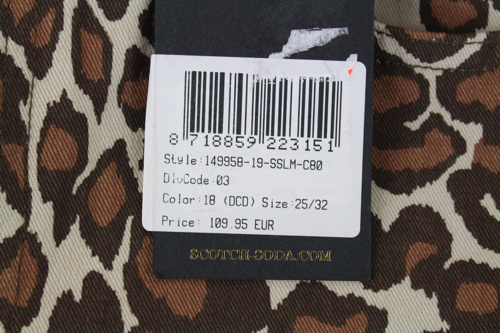 MAISON SCOTCH Women Trousers W25/L32 Beige Leopard Tapered Slim Fit