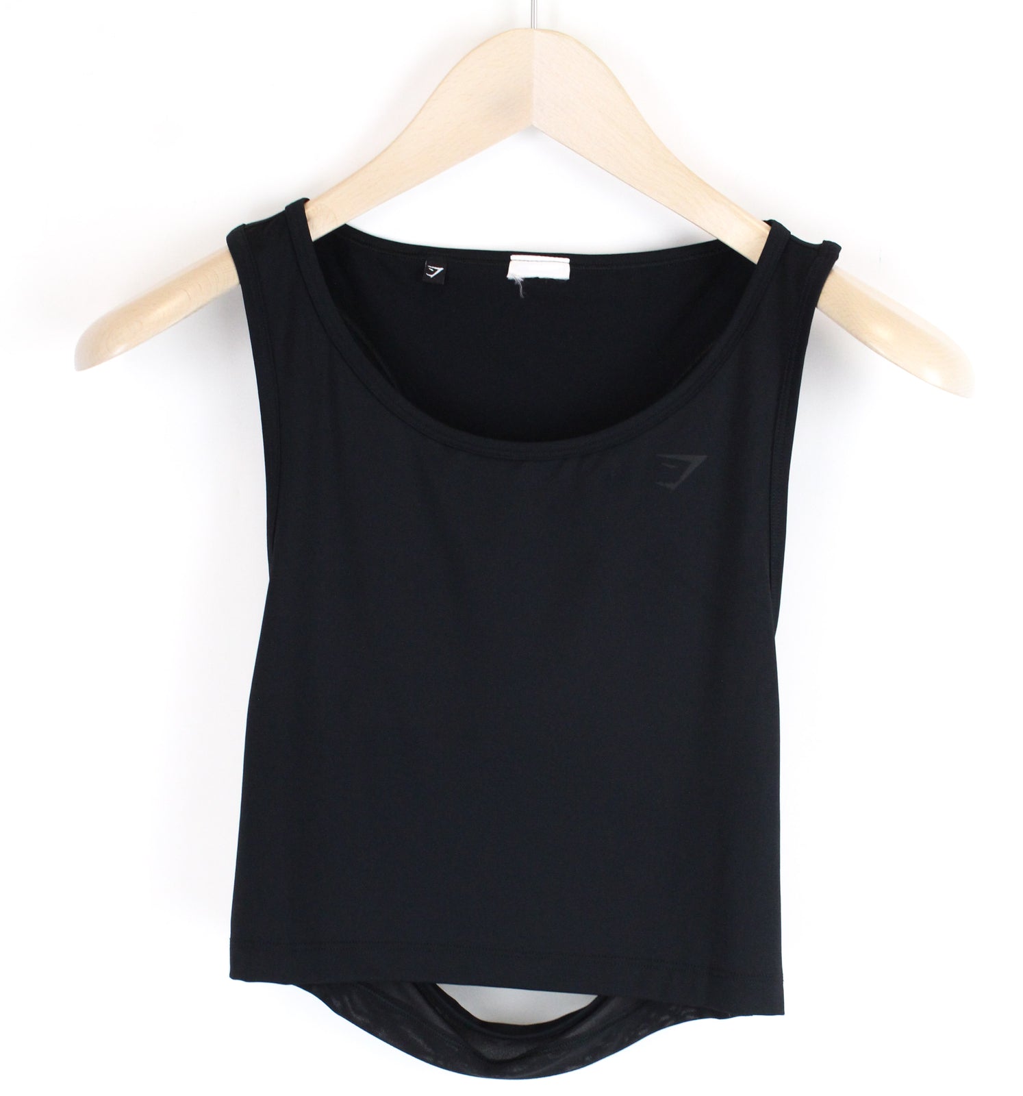 GYMSHARK moteriški marškinėliai XS dydžio su iškirpte nugaroje be rankovių, juodi, trumpi, tamprūs. 