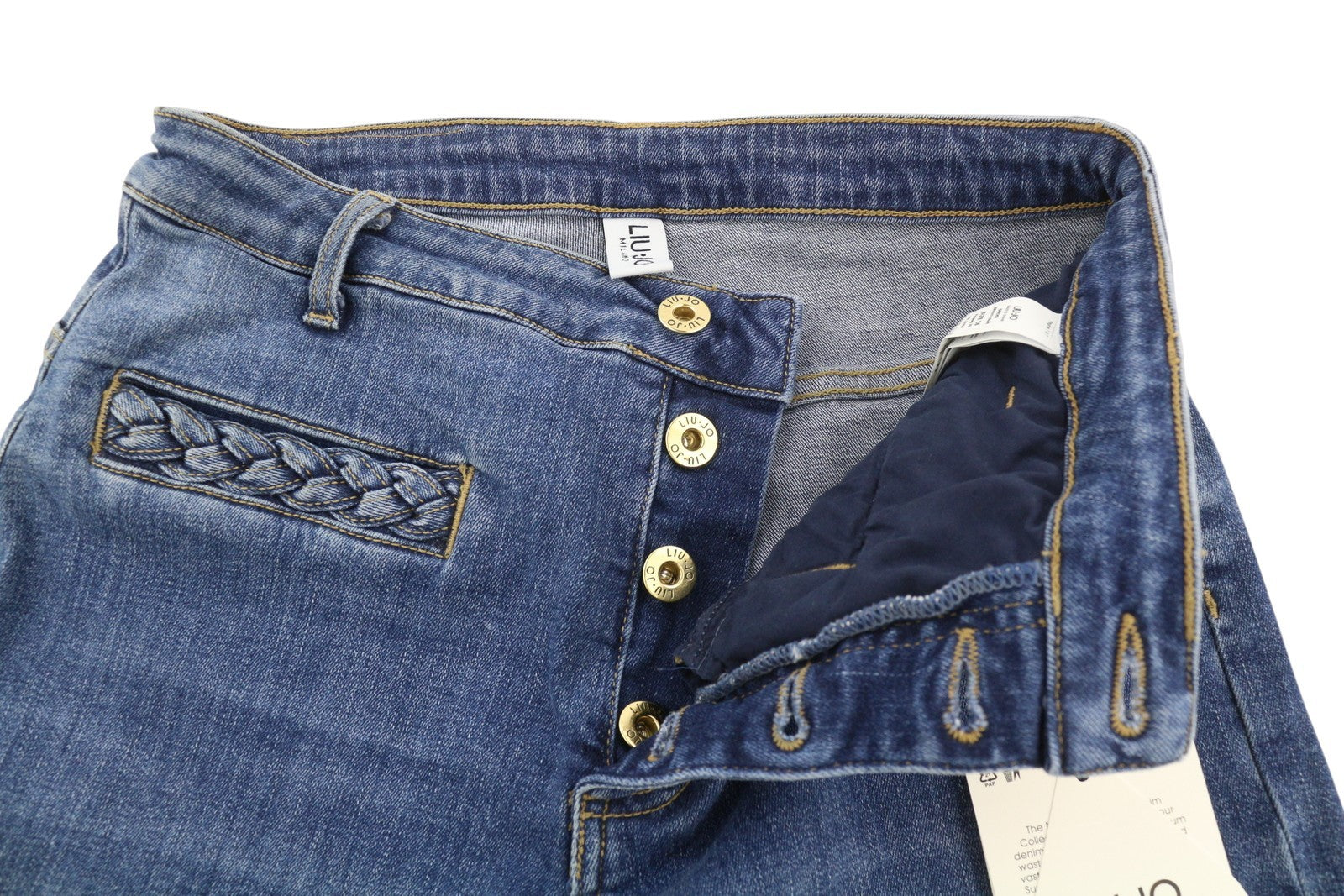 LIU JO Women Jeans W28 Flared Leg Fade Effect Ankle Buttoned Denim Blue Casual