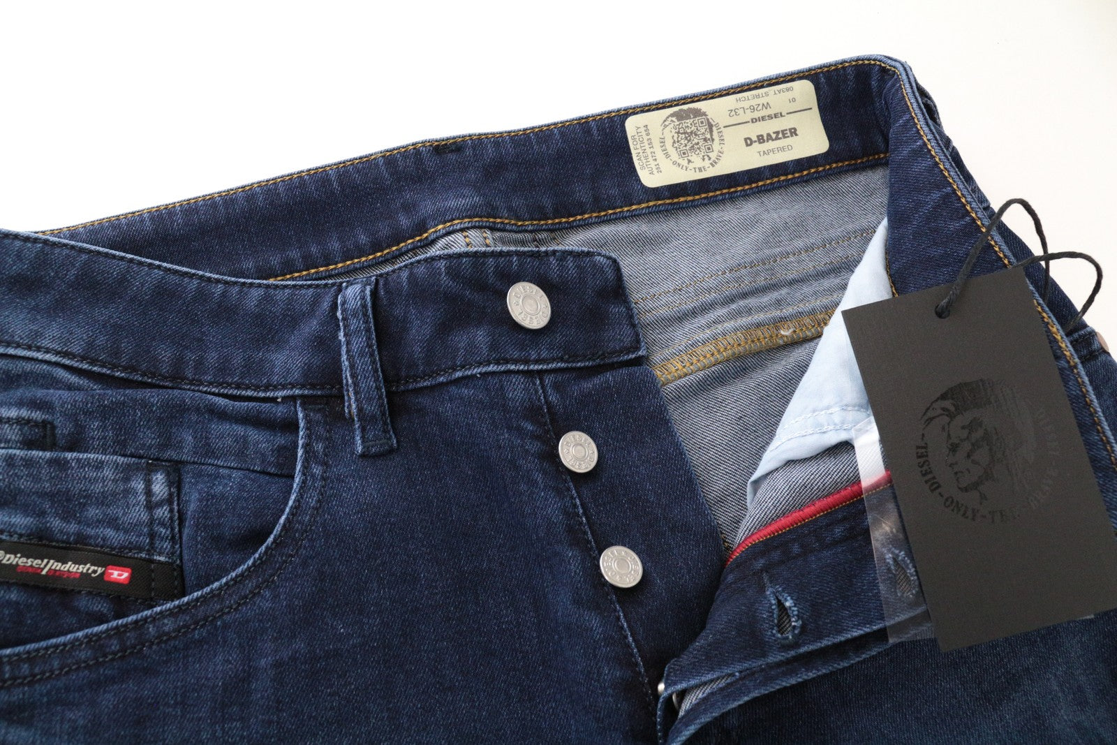 DIESEL D-Bazer 083AT vyriški W26/L32 siaurėjantys mėlyni tamprūs medvilniniai skalbti džinsai 