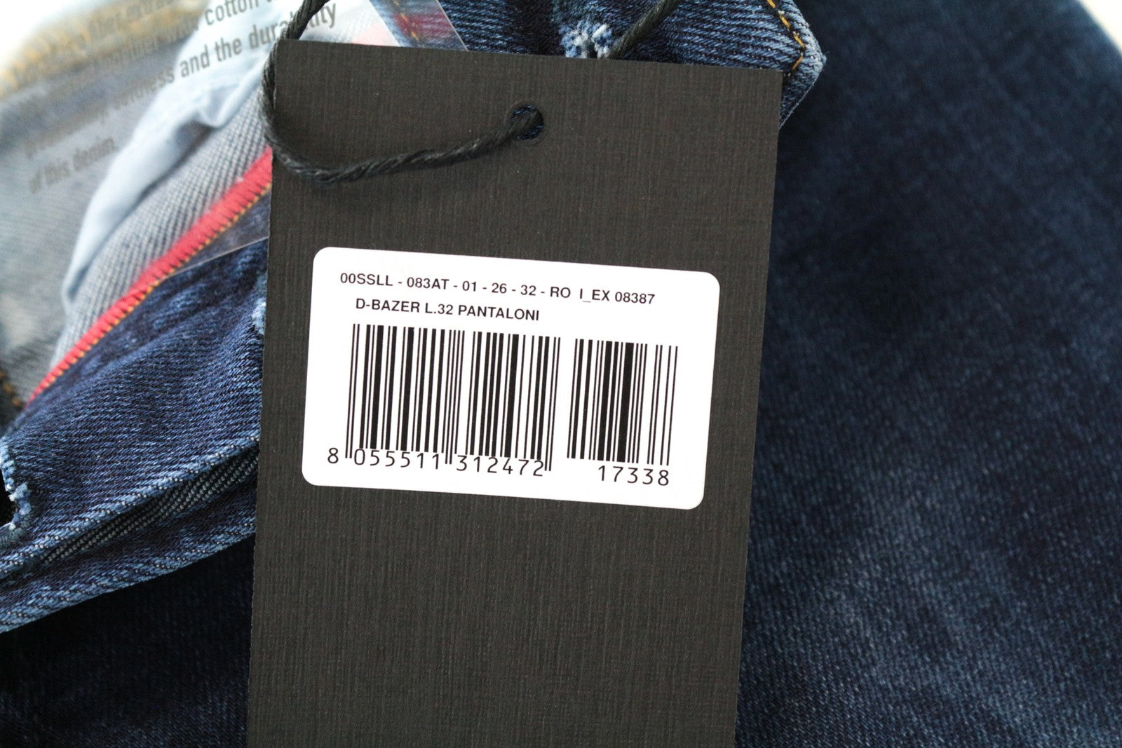 DIESEL D-Bazer 083AT vyriški W26/L32 siaurėjantys mėlyni tamprūs medvilniniai skalbti džinsai 