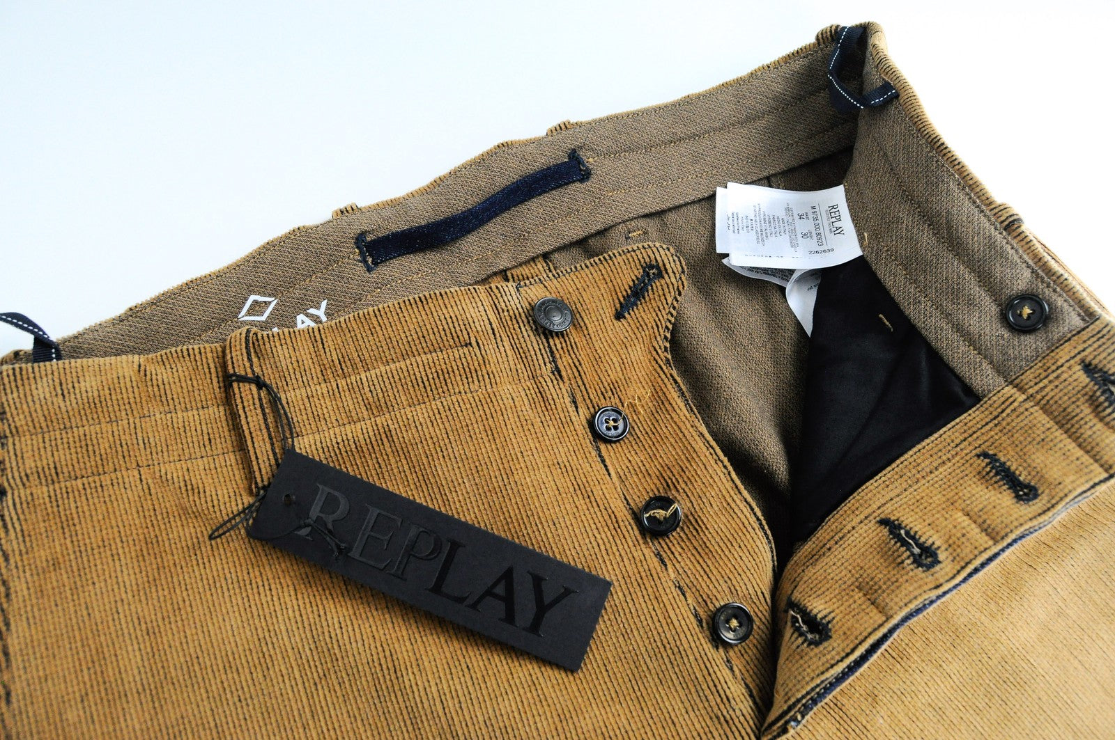 REPLAY Trousers Men's W34 L30 Brown Corduroy Cotton Stretch Regular Fit