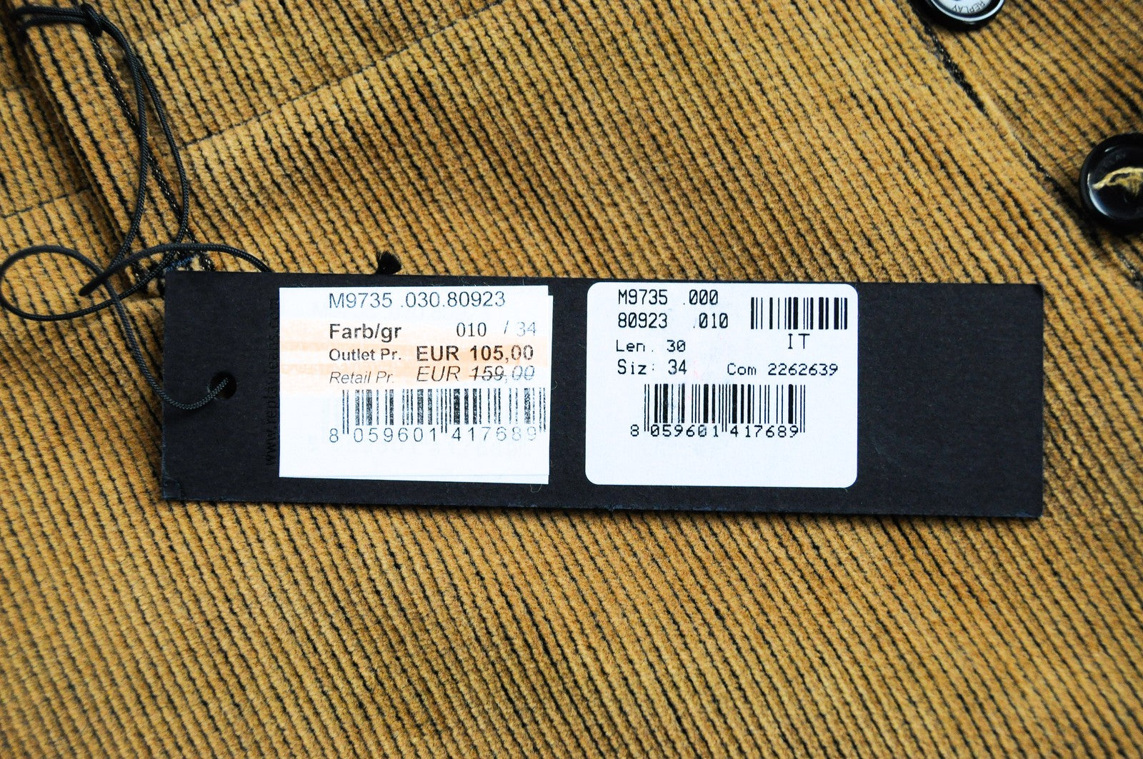 REPLAY Trousers Men's W34 L30 Brown Corduroy Cotton Stretch Regular Fit