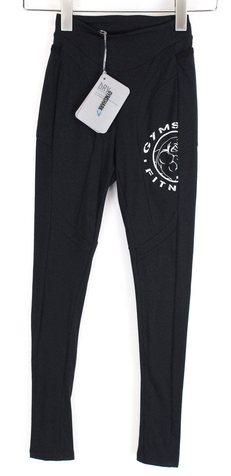 GYMSHARK Women Sport Leggings XS High-Waisted Black Logo Printed Fitness Stretch