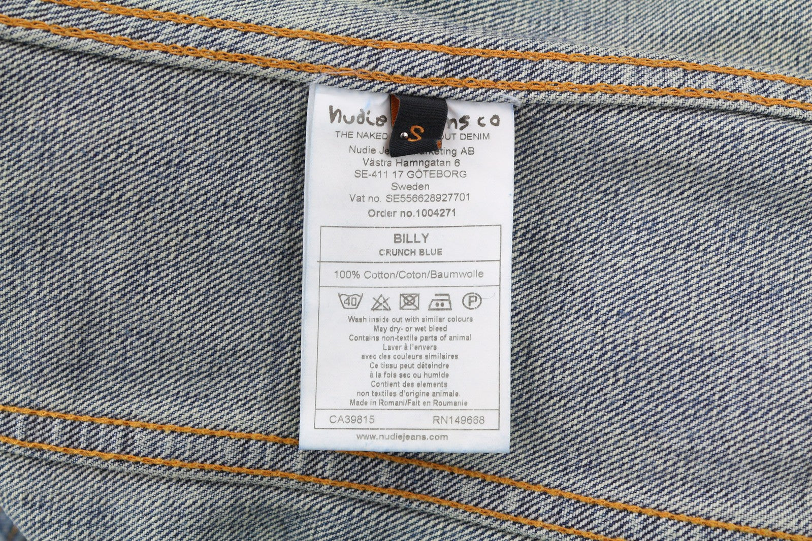 NUDIE JEANS Billy Men Jacket S Crunch Blue Washed Denim Spread Buttoned Logo