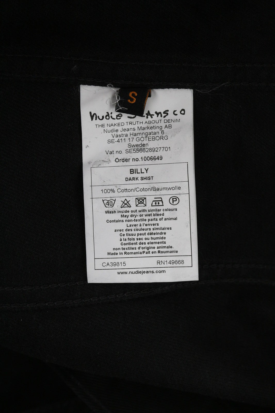 NUDIE JEANS Billy Men Jacket S Dark Shist Denim Button Spread Black Pockets