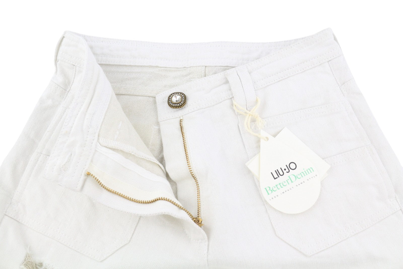 LIU JO Cargo Women Jeans 40 Skinny Fit Ripped Glitter Shiny Denim White Logo