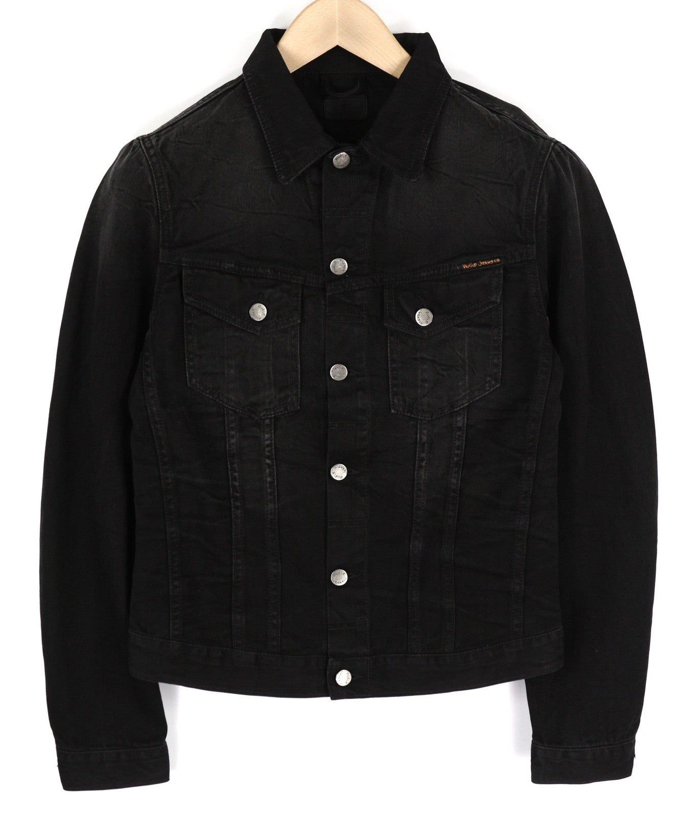 NUDIE JEANS Billy Men Jacket S Dark Shist Denim Buttoned Spread Black Pocket